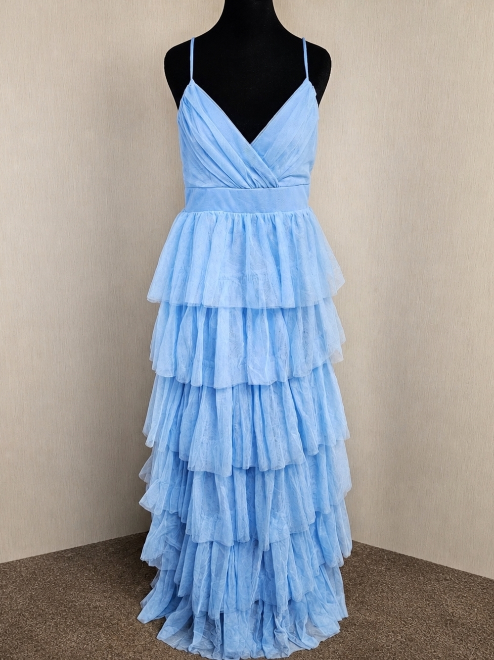 Lulus Baby Blue Tiered Tulle Maxi Dress NWT M Fairy Prom Cottagecore